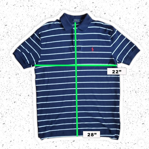 Polo By Ralph Lauren Navy Blue d and White Striped Red Logo Shirt Sz M - Picture 2 of 7